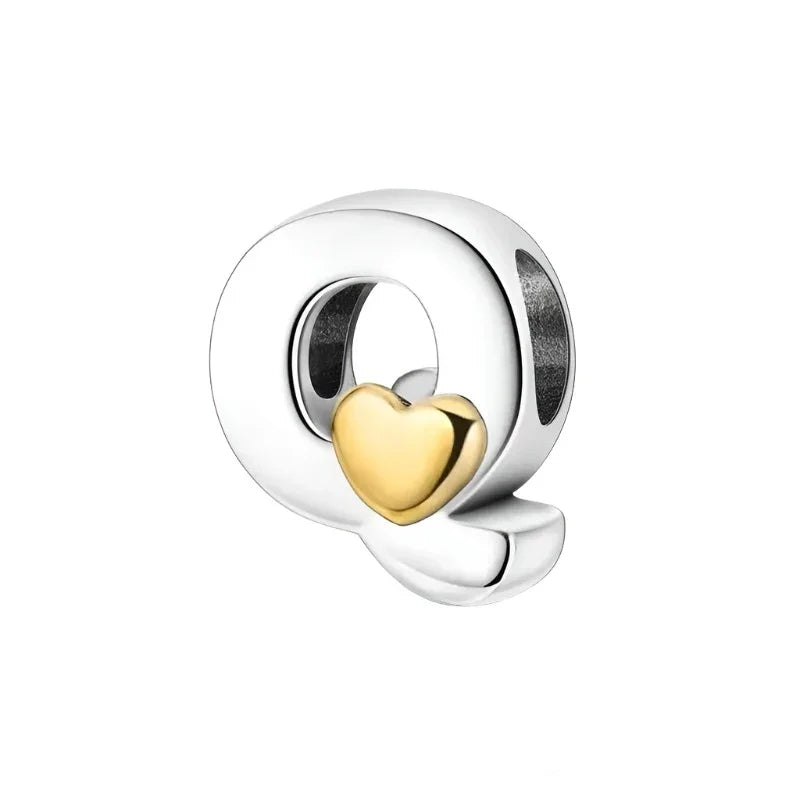 Gold Heart Letter Charm