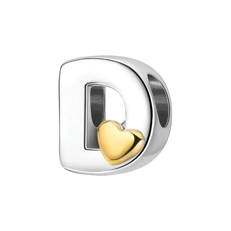 Gold Heart Letter Charm