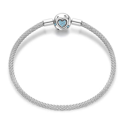 Blue Heart Charm Bracelet – Mesh Chain with Star Accents