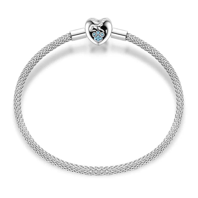 Elegant Heart Clasp Bracelet with Blue Paw Gemstones