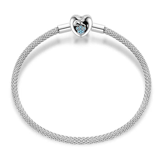 Elegant Heart Clasp Bracelet with Blue Paw Gemstones