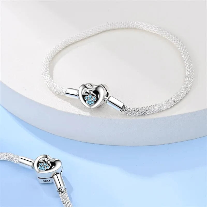 Elegant Heart Clasp Bracelet with Blue Paw Gemstones