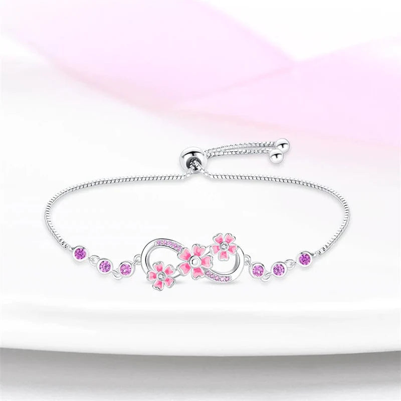 Pink Blossom Infinity Bracelet with Sparkling Gemstones