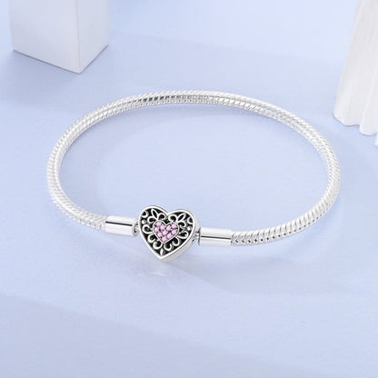 Pink Crystal Heart Charm Bracelet