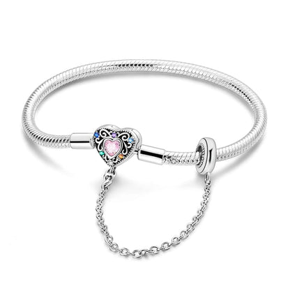 Rainbow Heart Bracelet with Safety Chain