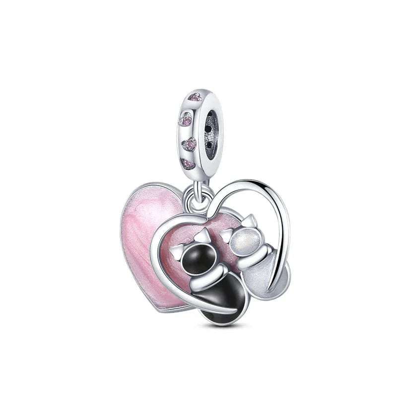 Heart and Cats Double Dangle Charm