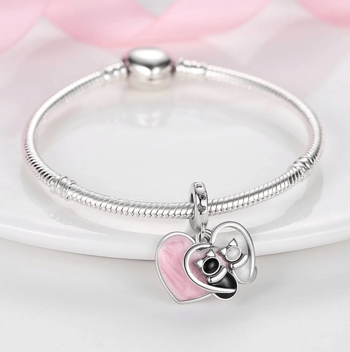 Heart and Cats Double Dangle Charm