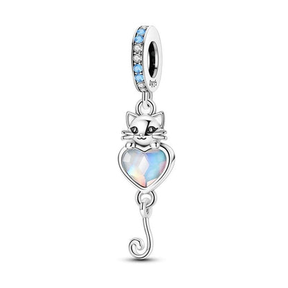 Shimmering Heart Cat Love Dangle Charm