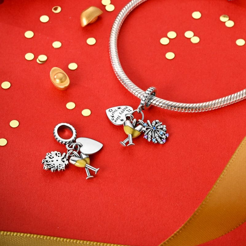 New Year's Celebration Champagne & Fireworks Charm