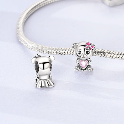 Pink Bow & Heart Panda Bear Charm