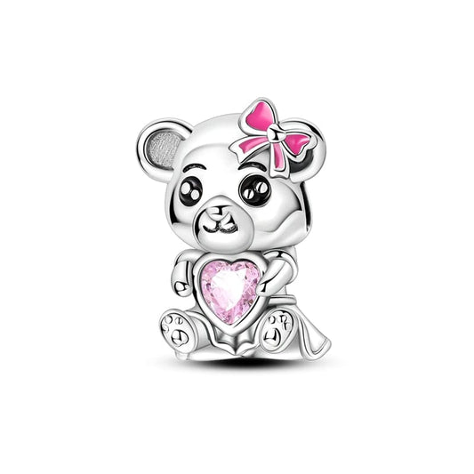 Pink Bow & Heart Panda Bear Charm