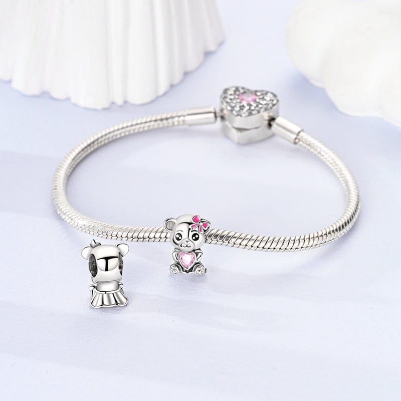 Pink Bow & Heart Panda Bear Charm