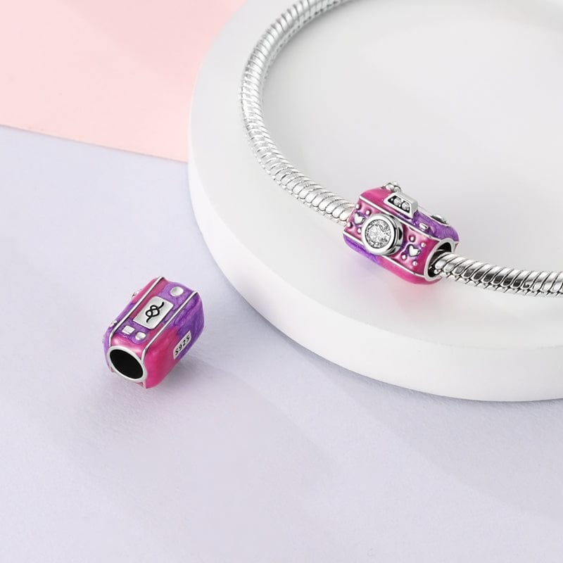 Pink & Purple Heart-Accented Camera Charm