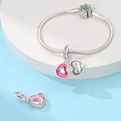 Sparkling Pink Heart Locket with 'Let's Go Party' Inner Heart Charm