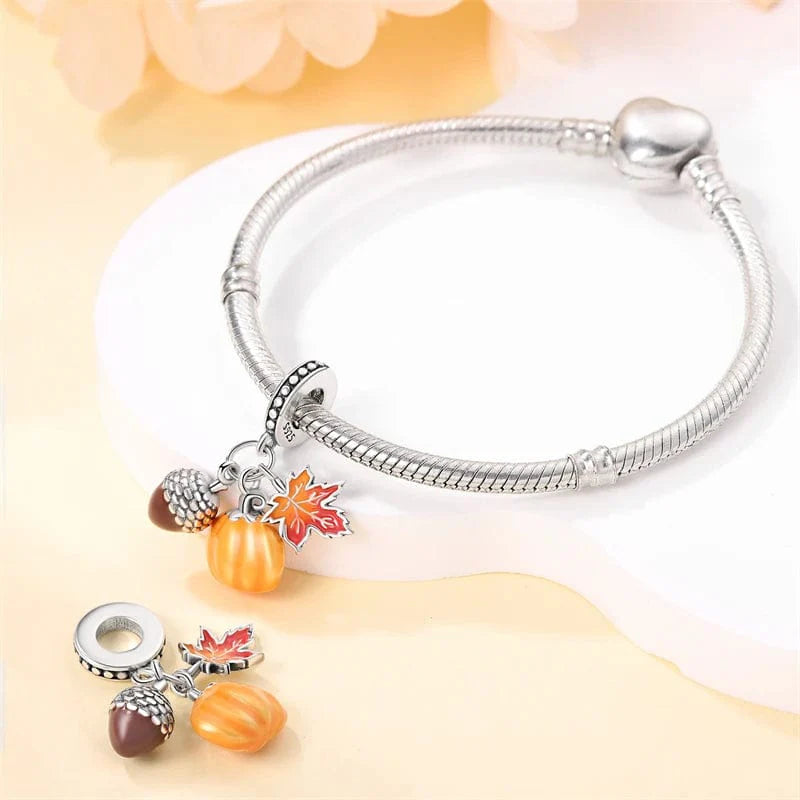 Acorn, Pumpkin & Maple Leaf Triple Dangle Charm