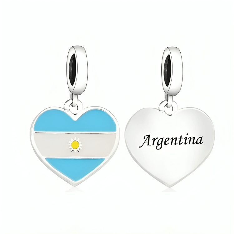 Argentina Flag Heart Dangle Dangle Charm