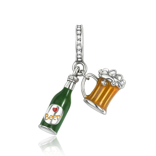 Beer Bottle and Mug Charm with Crystal Accents