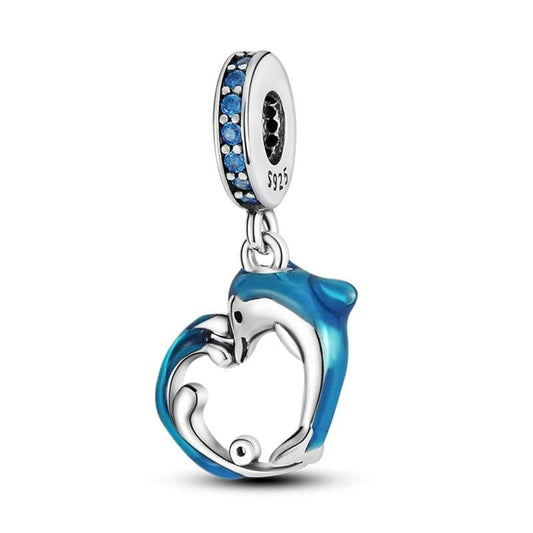 Blue Dolphin Heart Dangle Charm