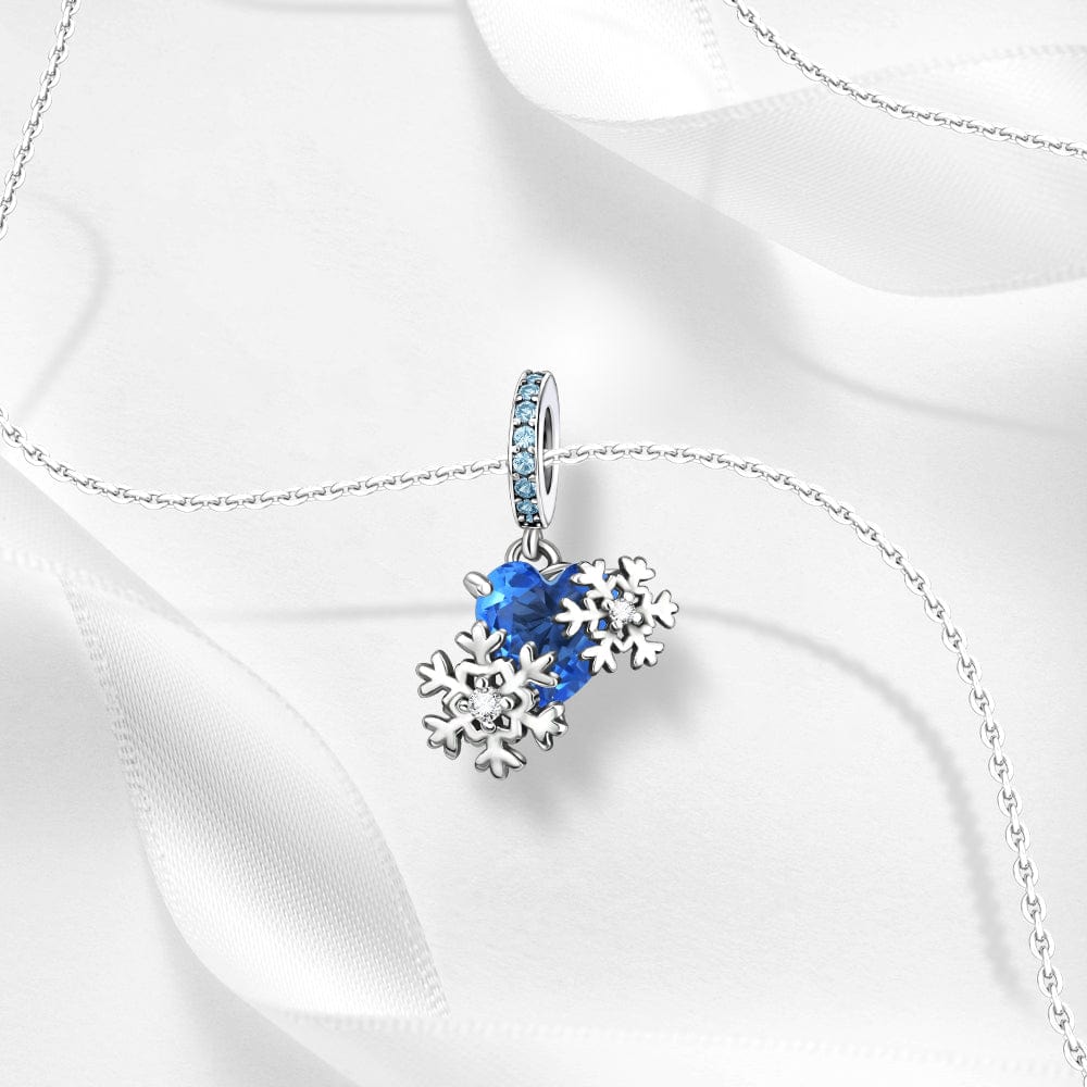 Blue Heart Snowflake Charm with Sparkling Accents