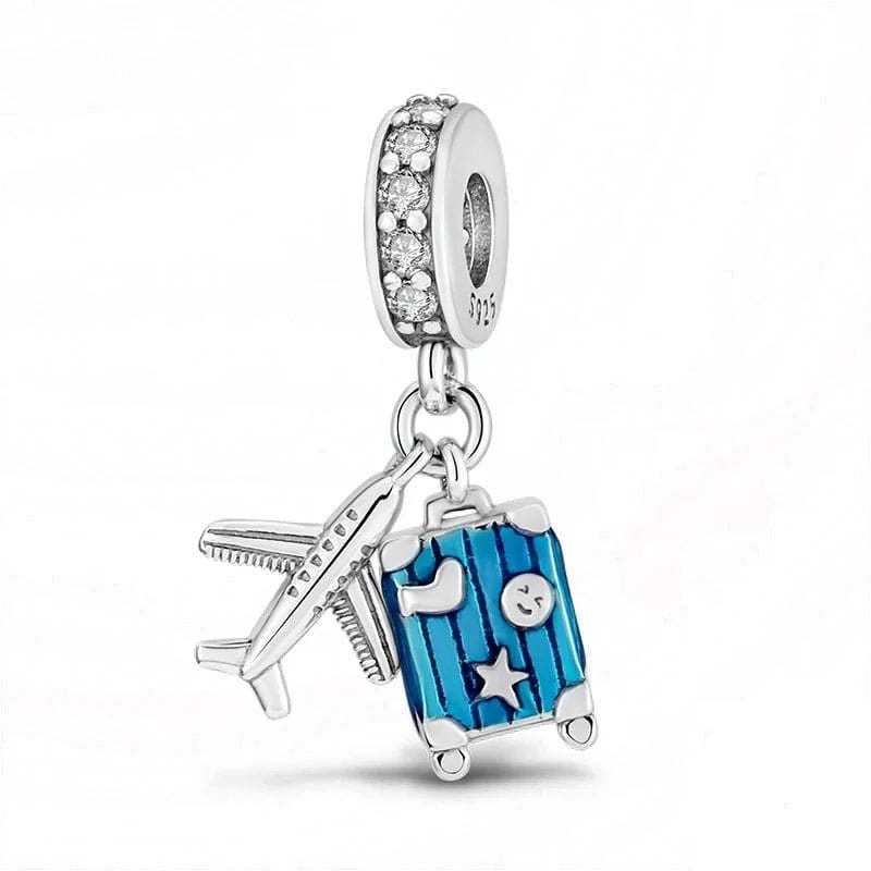 Blue Suitcase Plane Holiday Travel Dangle Charm