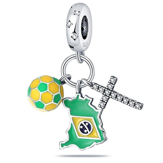 Brazil Flag Football and Cross Dangle Charm