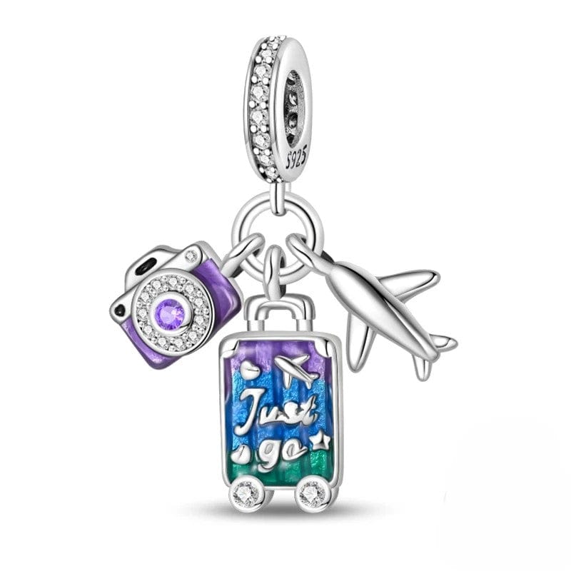 Camera, Plane and Suitcase Triple Dangle Charm