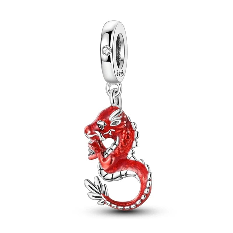 Chinese Fiery Red Dragon Dangle Charm