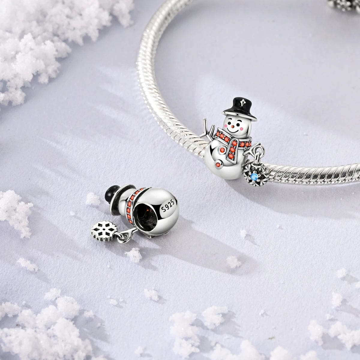 Christmas Snowman Charm with Orange Crystals and Snowflake Accent