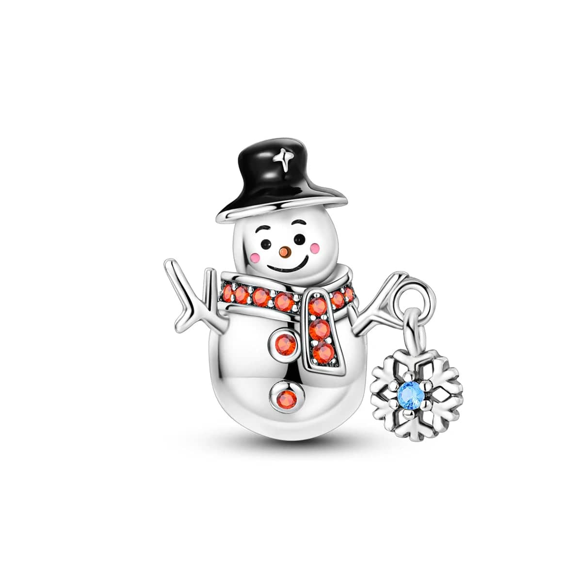 Christmas Snowman Charm with Orange Crystals and Snowflake Accent