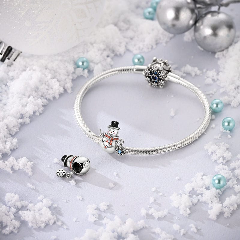 Christmas Snowman Charm with Orange Crystals and Snowflake Accent