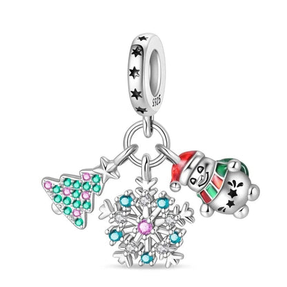 Christmas Tree, Snowflake & Snowman Triple Dangle Charm