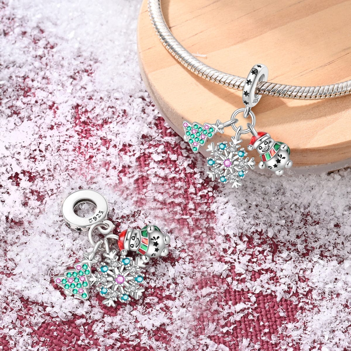 Christmas Tree, Snowflake & Snowman Triple Dangle Charm