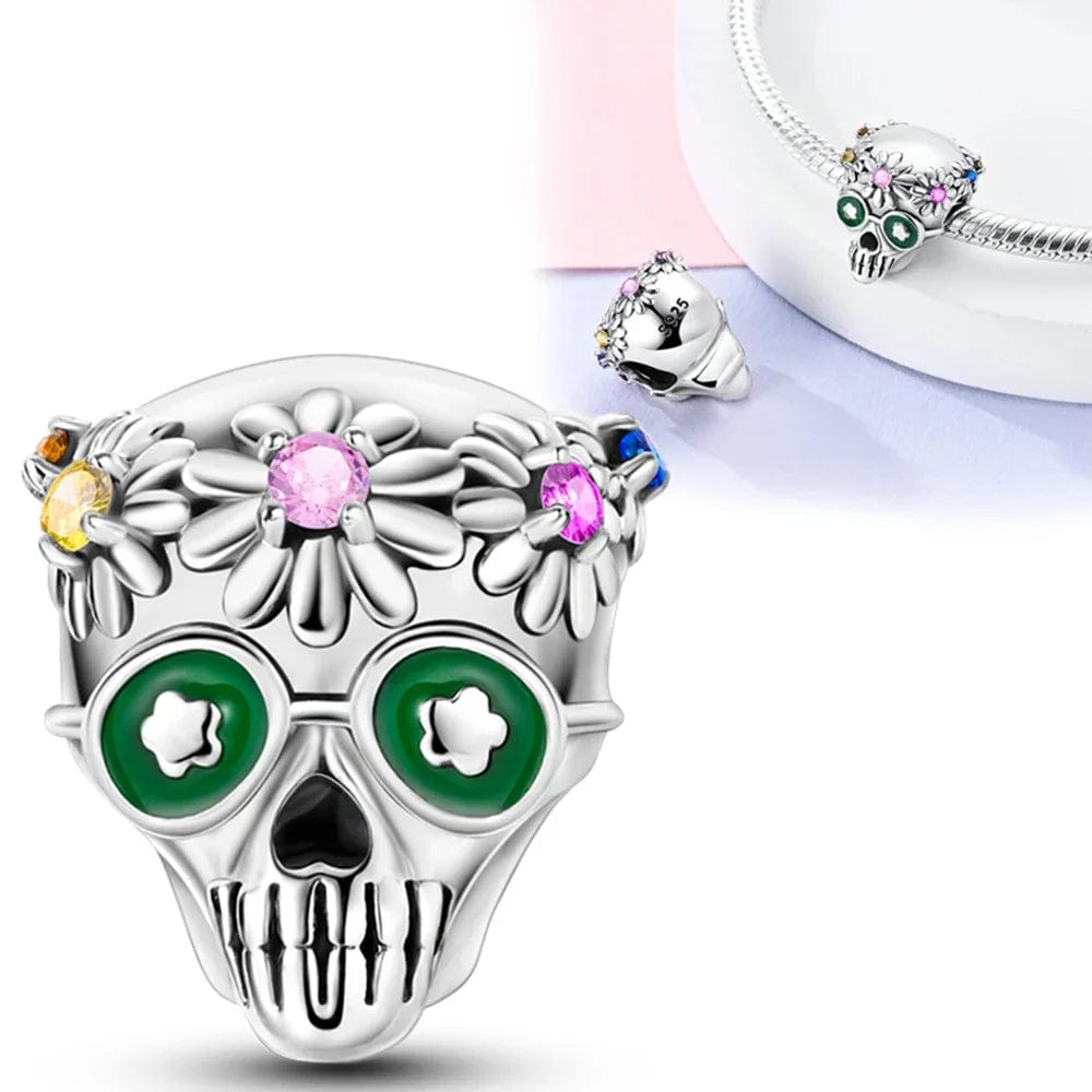 Evil Eyes Skull with Flowers Charm