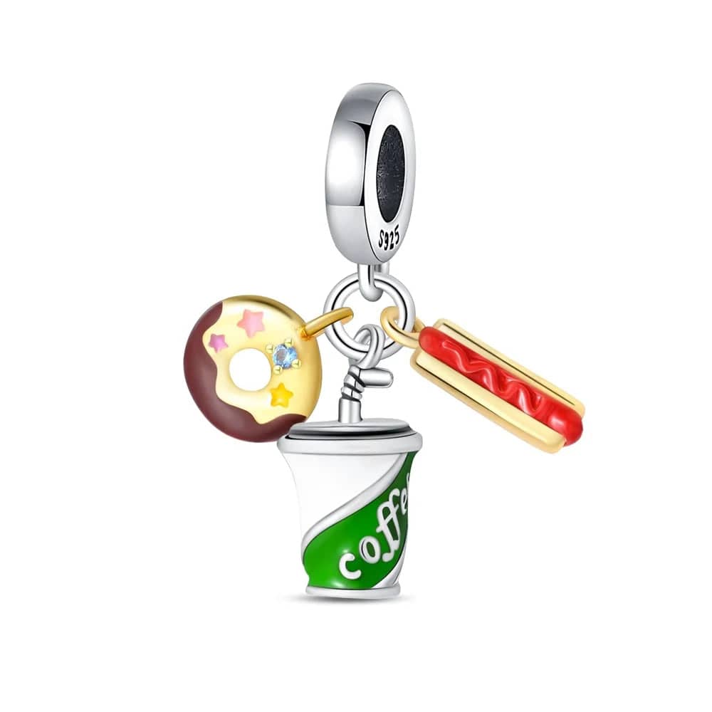 Fast Food Doughnut, Coffee & Hotdog Triple Dangle Charm