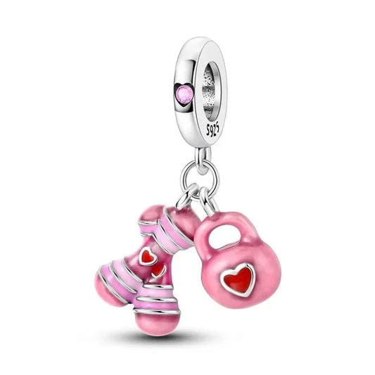 Fitness Gym Pink Women Set Dangle Charm