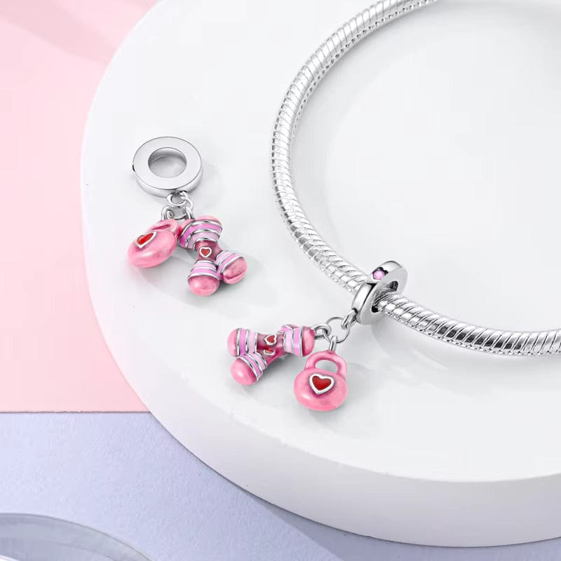 Fitness Gym Pink Women Set Dangle Charm