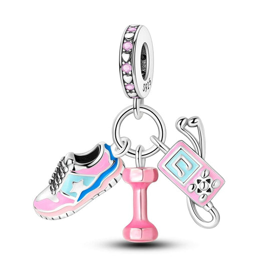 Fitness Triple Dangle Charm - Sneaker, Dumbbell & Earphones