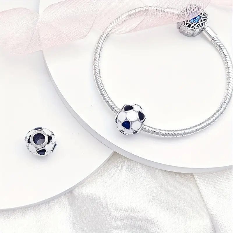 FootBall Bead With Blue Heart Accents