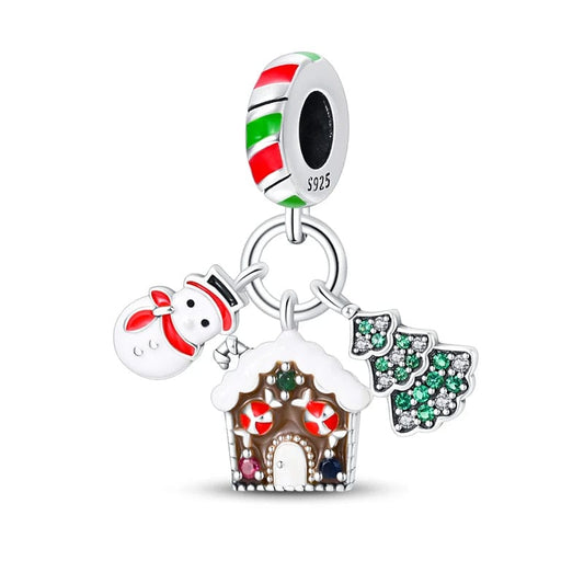 Gingerbread House & Snowman Christmas Charm