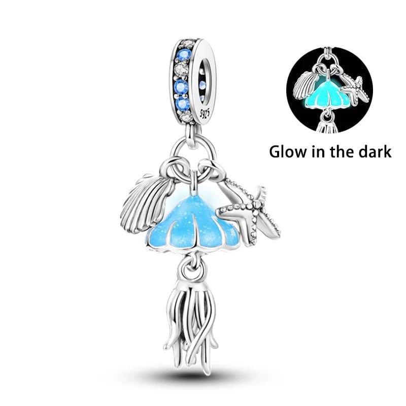 Glow in the Dark Jellyfish Clam and Starfish Triple Dangle Charm