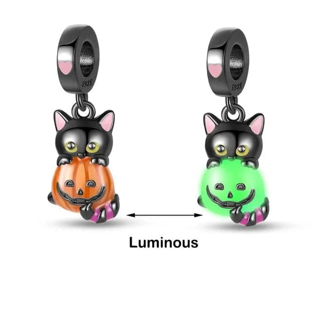 Glow in the Dark Luminous Cat with Pumpkin Dangle Charm