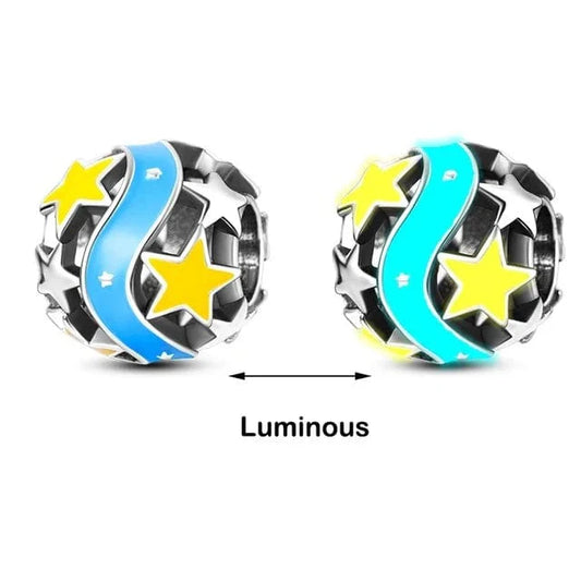 Glow in the Dark Luminous Yellow Star Blue Ribbon Charm