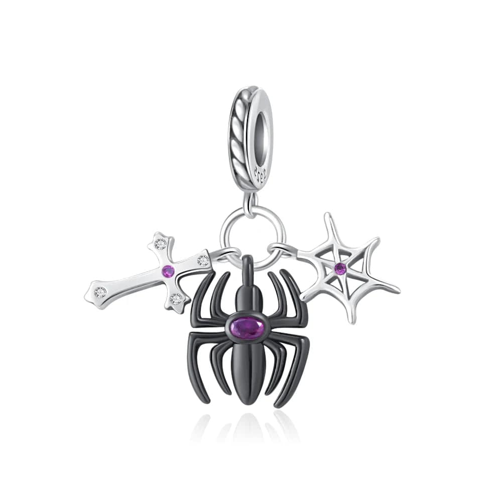 Gothic Spider Charm with Web and Cross Accents