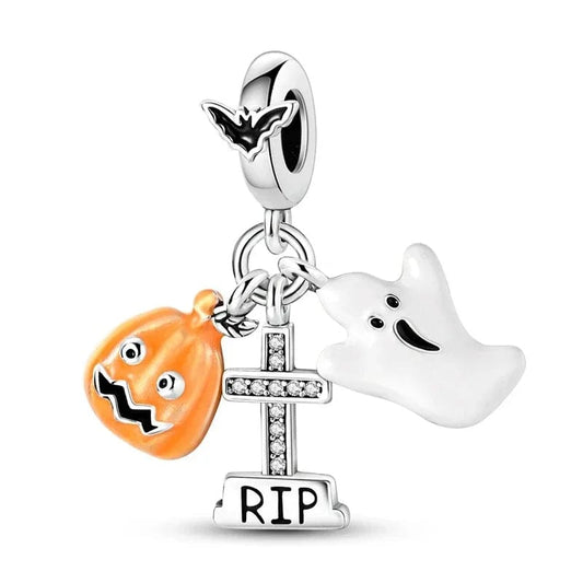 Halloween Charm with Pumpkin, Ghost, and RIP Tombstone