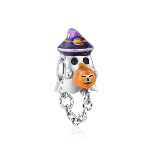 Halloween Ghost with Purple Hat & Hanging Pumpkin Charm