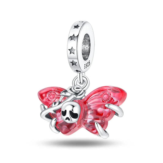 Halloween Pink Skull Butterfly Dangle Charm