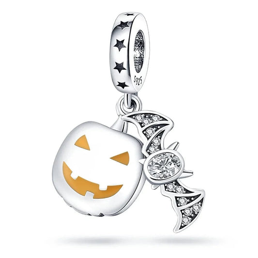 Halloween Pumpkin Lantern & Bat Dangle Charm