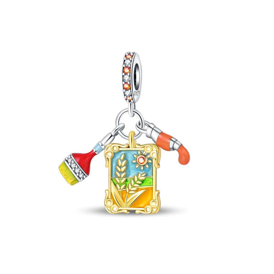 Harvest-Themed Charm with Paintbrush and Wheat Design