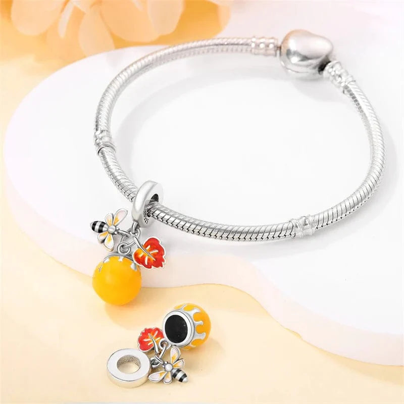 Honey Pot Bee & Orange Leaf Autumn Charm