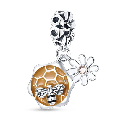 Honeycomb Bee & Daisy Triple Dangle Charm